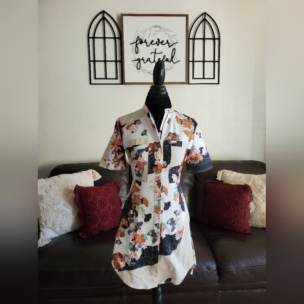 3.1 Philip Lim Target Multi Media Floral Boho Print Full Zip Dress Size XS Retro